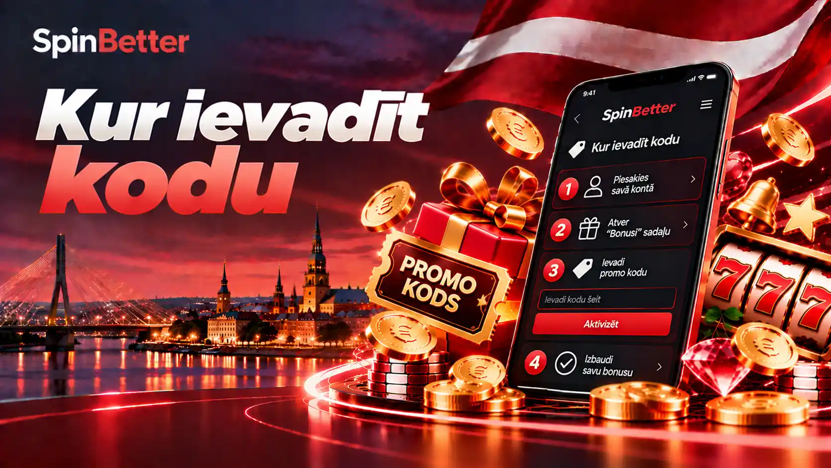 Četri soļi no pieteikšanās līdz promo koda aktivizēšanai bonusu sadaļā